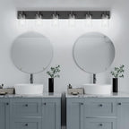 Aipsun 48in Vanity Light Black Bathroom Vanity Lighting Fixtures 6 Light Bathroom Light Fixtures with Clear Glass Shade(Exclude Bulb)
