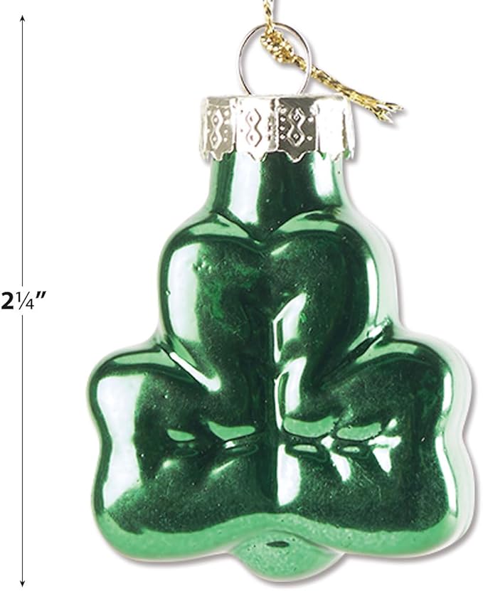 Lillian Vernon Shamrocks Blown Glass St. Patrick’s Day Ornaments - Handcrafted Hanging Tree Decorations, St. Patrick’s Day Holiday & Party Decor, Green, 12-Piece Set