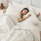 JOLLYVOGUE Full Comforter Set, Ultra-Soft Bed in a Bag Full Size 7 Pieces, Oeko-TEX Certified Bedding Set with Down Alternative Comforter, Sheets, Pillowcases & Shams, Ivory