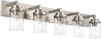 MELUCEE 5-Light Bathroom Vanity Light Brushed Nickel Finish with Clear Glass Shade, Modern Wall Mount Light Fixtures for Bedroom Powder Room Hallway