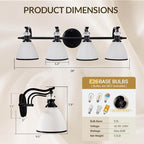 ANDY STAR Vintage Bathroom Light Fixture, 4-Light Vanity Lights, 28 inch Farmhouse Wall Sconces, Black Wall Lamp with Milky Glass, Well-Made Bathroom Lighting Fixtures Over Mirror for Living Room