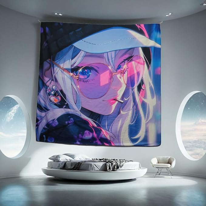 HOUHUANG Anime Fluorescent Tapestry - 59x59 Inches Large Wall Hanging for Room Decoration, Glow-in-the-Dark Trippy Boho Style with Blacklight Effects, Perfect for Bedroom and Custom Tapestry Lovers (fashion girl)