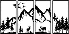 Bdor Four-in-One Metal Wall Art - 22.05" x 12.20" Each Panel - Mountain Deer Silhouette Wall Decor - Modern Rustic Forest Landscape for Home & Office