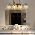 ANDY STAR Brass Vanity Light, Gold Bathroom Light Fixtures 4 Lights, 27.8 Inch Vintage Bathroom Sconces, Brushed Brass Vanity Lighting with Globe Clear Glass Shade, E26 Base (Bulbs Not Included)