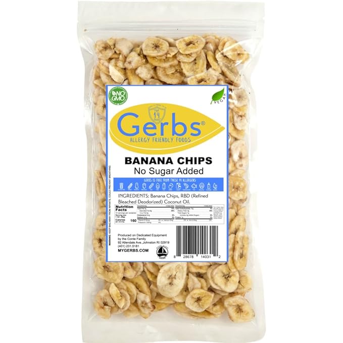 Gerbs Unsweetened Banana Chips 14 oz. | Unsulfured, No Artificial Additives, Resealable Bag | Naturally Crisp & Mildly Sweet | Top 14 Allergen-Free