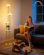 Lightdot Gold Dimmable Floor Lamp with Table, Modern Floor Lamps for Living Room, 3000K Warm Lights Tall Standing Lamp with Mushroom Shades & Bulbs Included for Bedroom/Sofa Beside/Corner Decor