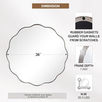 ANDY STAR Brushed Nickel Round Bathroom Mirror, 36 Inch Round Circle Mirror in Stainless Steel Metal Frame, Large Silver Vanity Frame with Unique Wavy Design