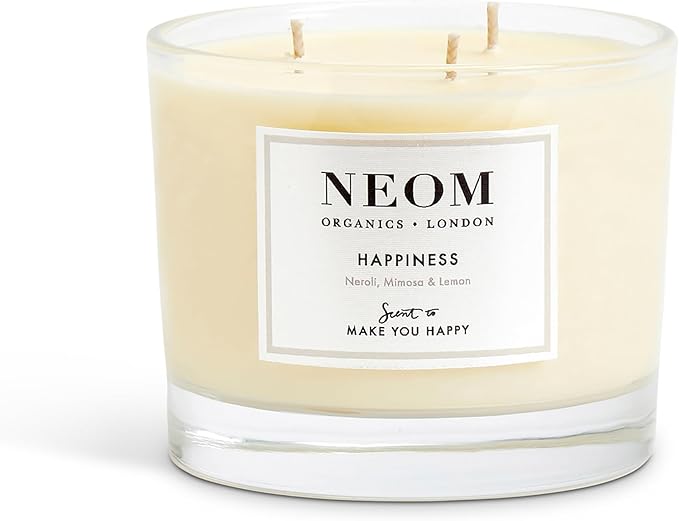 NEOM- Happiness Scented Candle, 3 Wick | Essential Oil Aromatherapy Candle | Neroli, Mimosa & Lemon | Scent to Make You Happy