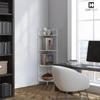 CAPHAUS 4 Tier Corner Shelf, 46.5-Inch Tall Corner Bookshelf, Metal Frame Display Rack, Round Corner Shelf Unit Rack, Small Corner Stand for Bathroom, Living Room, Home, Office, White