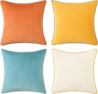 Mecatny Set of 4 Velvet Throw Pillow Covers 18x18, Soft Colorful Accent Decorative Couch Pillow Covers for Sofa Living Room, Orange/Yellow