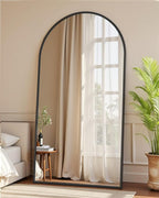 Full-Length Floor Mirror with Stand, 76"x44" Arched Style Full Body Standing Mirror for Bedroom, Living Room, Gym, Dorm - Shatter-Resistant & Easy Assembly, Black