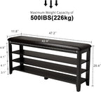AQIMUELE Shoe Bench with Leather Cushion, 3 Tiers Shoe Storage Bench Height Adjustable, Walnut Wood Entryway Bench for Hallway, Mudroom