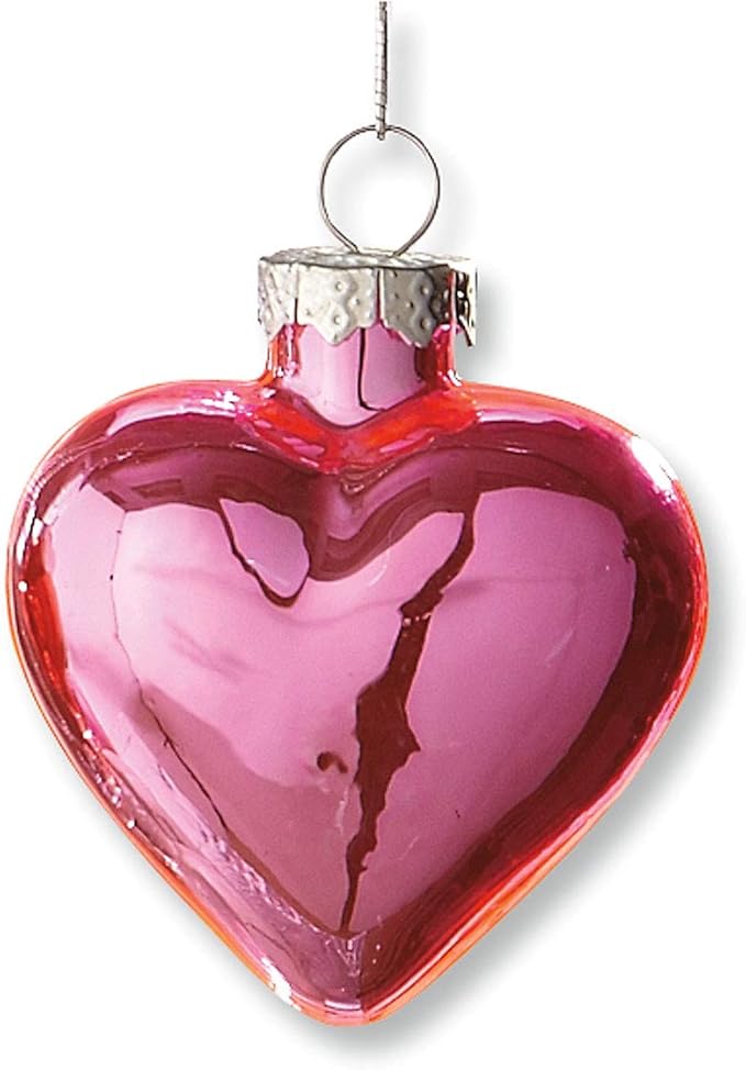 Lillian Vernon Shiny Glass Hearts Valentines Ornaments - 12 Piece Set, Blown Glass, Handcrafted Hanging Tree Decorations, Valentine's Day Holiday & Party Decor, 2" Tall Heart, Red, White & Pink