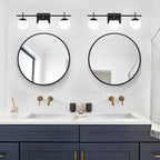 Black Bathroom Light Fixtures Over Mirror, Mid Century Modern Bathroom Vanity Light, 3 Light Globe Bathroom Lighting Fixtures with Milky Glass, Wall Light for Bathroom