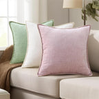 decorUhome Spring Chenille Soft Cozy Throw Pillow Covers 16x16 Set of 2 Modern Farmhouse Boho Velvet Decorative Pillow Cases with Stitched Edge for Couch Sofa Bed Home Valentines Decor, Blush Pink