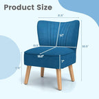 KOMFOTT Velvet Accent Chair Set of 2, Modern Armless Sofa Chair with Solid Rubber Wood Legs, Wingback Leisure Chair with Thick Cushion, Upholstered Side Chair for Living Room, Bedroom, Blue