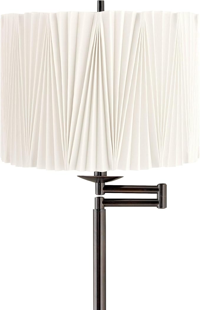 360 Lighting Gabrielle Modern 60 1/2" Tall Standing Floor Lamp Skinny Adjustable Swing Arm Pole Brown Metal Bronze Finish Living Room Bedroom House Reading Office Home Decor Diamond Pleated Shade