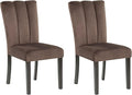 Signature Design by Ashley Jazmore Contemporary Velvet Upholstered High Back Dining Chair with Solid Wood Frame and Stitching Details, Set of 2, Dark Brown