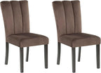 Signature Design by Ashley Jazmore Contemporary Velvet Upholstered High Back Dining Chair with Solid Wood Frame and Stitching Details, Set of 2, Dark Brown