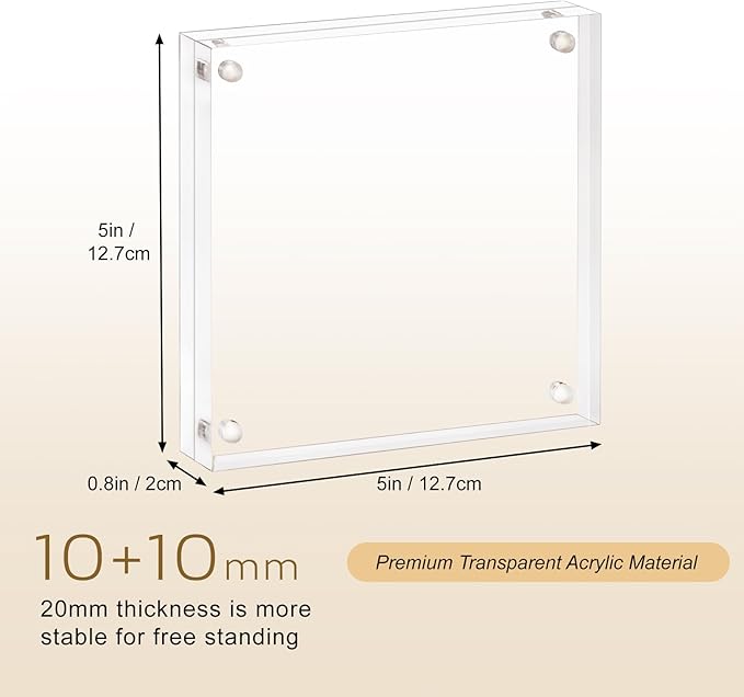 5x5 Acrylic Picture Frame, Clear Double Sided Frameless Photo Frame with Magnetic, Free Standing Desktop Acrylic Frame Display, Lucite Frame with Gift Box Package - 1 Pack