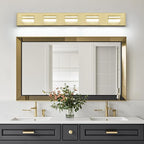 OKELI 5-Light Bathroom Vanity Light Gold Modern LED Vanity Light Over Mirror Dimmable Mirror Front Lamp with 350° Adjustable Lamp Head ETL Listed 32W 6000K Cold White