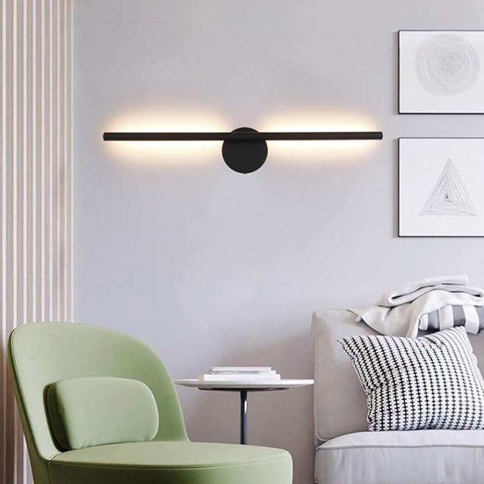 Aipsun 28in Modern Black Wall Sconce Rotatable 360° LED Black Wall Light Fixtures for Bedroom Living Room Hotel Hallway Corridor Warm White 3000K