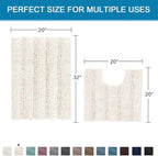 H.VERSAILTEX Bathroom Rugs Bath Rug Set 2 Piece Bathroom Contour Rug Toilet Mat Sets Non Slip Contour Bath Rug Ultra Thick Water Absorbent Striped Bath Mats Washable(20" x 32" Plus 20" x 20" U, Ivory)