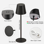 Kakanuo Cordless Table Lamp Rechargeable Black - KK 4 Pack Battery Operated Lamp for Dining Table, 3 Color Stepless Dimming Waterproof LED Wireless Lamp for Counter, Outdoor Patio, Touch Control