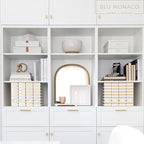 BLU MONACO Set of 4 Gold & White Striped Magazine File Boxes | Foldable Cardboard File Organizer Boxes with Gold Label Holders | Stylish Desk Organizer for Home Office and Classroom