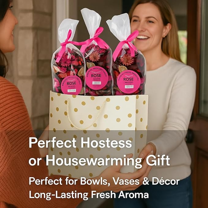 Rose Scented Potpourri Bags – 2 Large Packs, 8.4 oz Total – Dried Petals & Botanicals for Bowls & Vases – Long-Lasting Aroma for Home Décor, Office, Bathroom, Gift Use