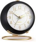 Metal Desk Alarm Clock, Retro Bedroom Table Vintage Analog Silent Non-Ticking Gold Alarm Clock, Bedside Decor(Black)
