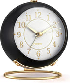 Metal Desk Alarm Clock, Retro Bedroom Table Vintage Analog Silent Non-Ticking Gold Alarm Clock, Bedside Decor(Black)