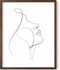 Minimalist Woman Profile Wall Art Upward Gaze Continuous Line Drawing Feminine Face 16x20 Inch Oak Wood Walnut Framed Modern Aesthetic Print for Living Room