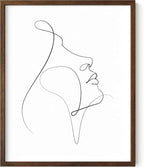 Minimalist Woman Profile Wall Art Upward Gaze Continuous Line Drawing Feminine Face 16x20 Inch Oak Wood Walnut Framed Modern Aesthetic Print for Living Room