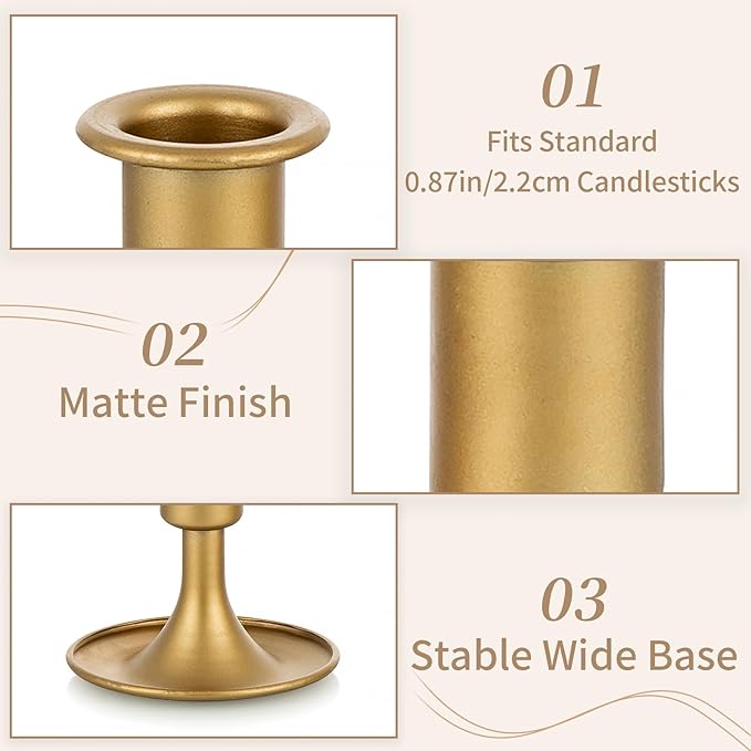 Sziqiqi 6pcs Gold Candlestick Holder for Wedding Centerpiece Small - Candle Holders for Taper Candles Table Centerpieces Alloy Candle Stick Holders for Fireplace Mantle