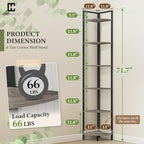 CAPHAUS 6-Tier Corner Shelf, 71.1-Inch Tall Corner Bookshelf with Metal Frame, Round Corner Shelf Unit for Bathroom, Living Room, Home, Office, Dark Grey