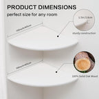 Corner Wall Shelves, White Floating Corner Shelf, Set of 2 16inch Solid Oak Wood Shelves, Round End Wall Mount Display Shelf with Wire Hole for Small Plant for Bedroom Kitchen, Living Room