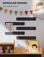 Fluxynara Cork Board Alternative Felt Strip Board 5-Pack 13"x2", Office Pin Board with 35 Push Pins, Adhesive Install for Bedroom Door & Home Office(Black)