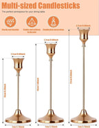 4 Sets(12 Pcs) French Gold Tapered Candle Holder,Candlestick Tall Metal Candlestick Holders for Table Centerpiece Home Decor for Wedding Fireplace Mantel Housewarming Gift Fits 3/4 Inch Thick Candles