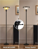 PARTPHONER Torchiere Floor Lamps for Living Room, 71" Tall Standing Lamp with Thick Glass Shade, Metal Pole & Heavy Base, Vintage Corner Lamp Decor for Home Bedroom Office, 3CCT Bulb Included