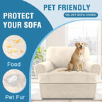 H.VERSAILTEX Sofa Cover 2 Piece T Cushion Armchair Slipcovers Thick Velvet Couch Cover Furniture Protector Stretch T Cushion Sofa Covers for 1 Cushion Couch with 1 Individual T Cushion Covers, Ivory