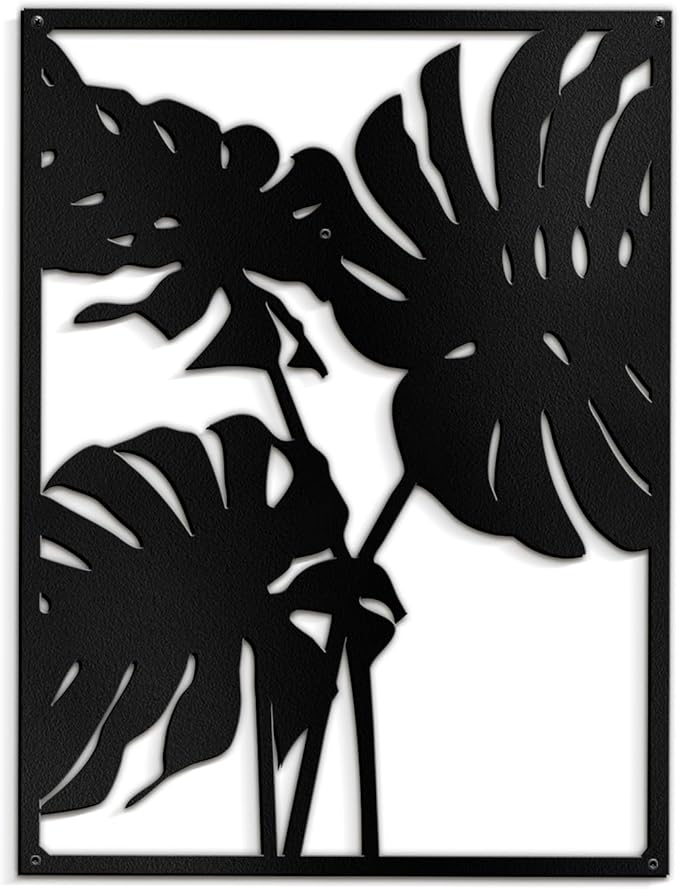 SIGNLEADER Metal Wall Art Decor Two Tropical Monsteras Leaf Minimalist Modern Abstract Wall Sculpture Hangings Home Decoration for Living Room, Bedroom, Bathroom, Kitchen, Outdoor - 30" Black