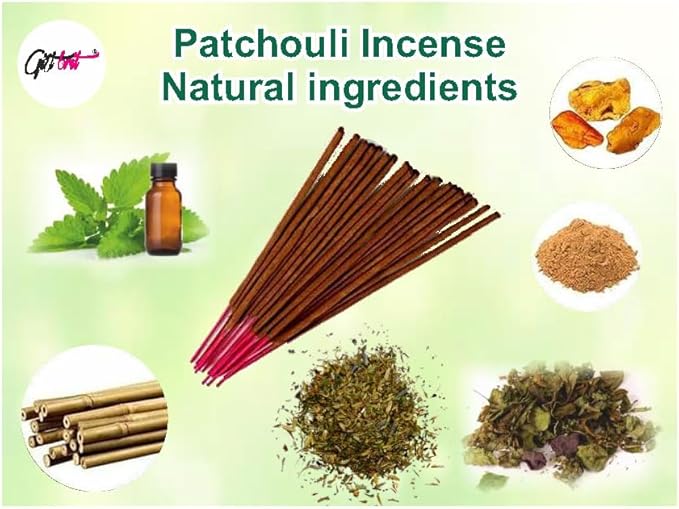 Giftbrit Patchouli Natural & Herbal Incense Sticks 100 Sticks with Incense Holder for Meditation, Yoga, Church, Relaxation, Healing and Positivity