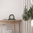 Presentime & Co. Mantel Clock Vintage Farmhouse Series, Napoleon Desk & Shelf Clock, 13 x 10 inch, Domed Lens, Quartz Movement, ABS Plastic Case, Gray Oak Finish (Home/Tabletop Decoration)