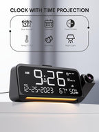 Mesqool Projection Alarm Clock for Bedroom, Digital Clock with Projection on Ceiling with Night Light, Date, Temperature, Humidity, Type-C USB Charger, Snooze, Dual Alarms, Dimmer,12/24H