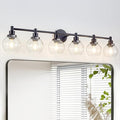 6-Light Bathroom Light Fixture Black Vanity Lights Over Mirror Modern Wall Sconce Farmhouse Vintage Bathroom Vanity Lighting with Glass Shade for Bedroom Hallway Cabinet Bathroom