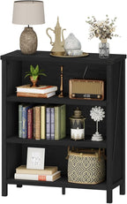 BON AUGURE Small Bookshelf, 3 Tier Black Book Shelf, Farmhouse Storage Bookcase, Short Wooden Book Cases for Small Space, Office, Bedroom, Living Room (Black Oak)
