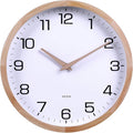 Kesin 12 Inches Wooden Round Silent Wall Clock White Wood Wall Clocks Analog Digital Battery Operated Non Ticking for Living Room Kitchen Bedroom Office Vintage Home Decor