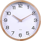 Kesin 12 Inches Wooden Round Silent Wall Clock White Wood Wall Clocks Analog Digital Battery Operated Non Ticking for Living Room Kitchen Bedroom Office Vintage Home Decor