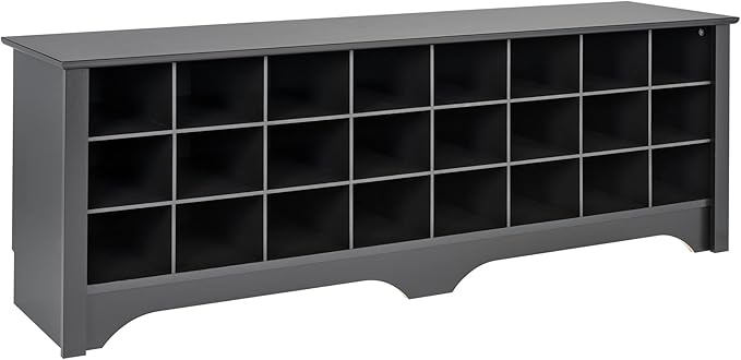 Prepac 24 Pair Shoe Cubby Bench, Entryway Bench, Mud Room Organization and Storage Bench for up to 24 Pairs of Shoes, Black, 15.5"D x 60"W x 20.25"H